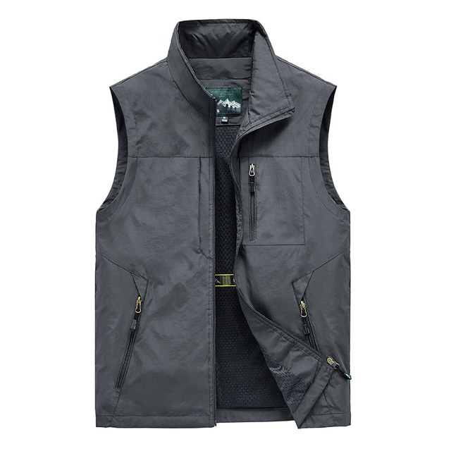  Men's Fishing Vest Hiking Jacket Hiking Vest Sleeveless Vest / Gilet Jacket Top Outdoor Insulated Multi-Pockets Breathable Quick Dry Summer Zipper Printing Cotton Polyester Black Grey Khaki Hunting
