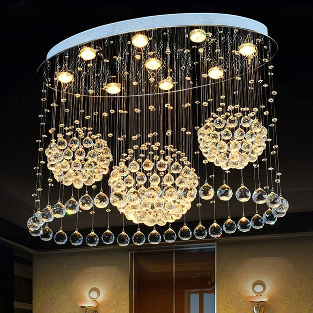  Crystal Chandelier Ceiling Light With 9 Lights and 2-TierModern K9 Flush Mount Ceiling Light Fixtures Modern Chandelier For Restaurant Dining Room Living Room Bedroom