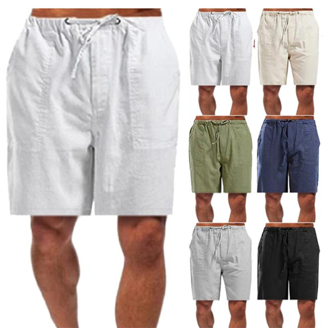  calça / calça masculina de algodão linho até o joelho calça / calça solta de verão casual de secagem rápida e respirável com calção de caminhada leve com cordão para pijama de ioga de praia verde exército