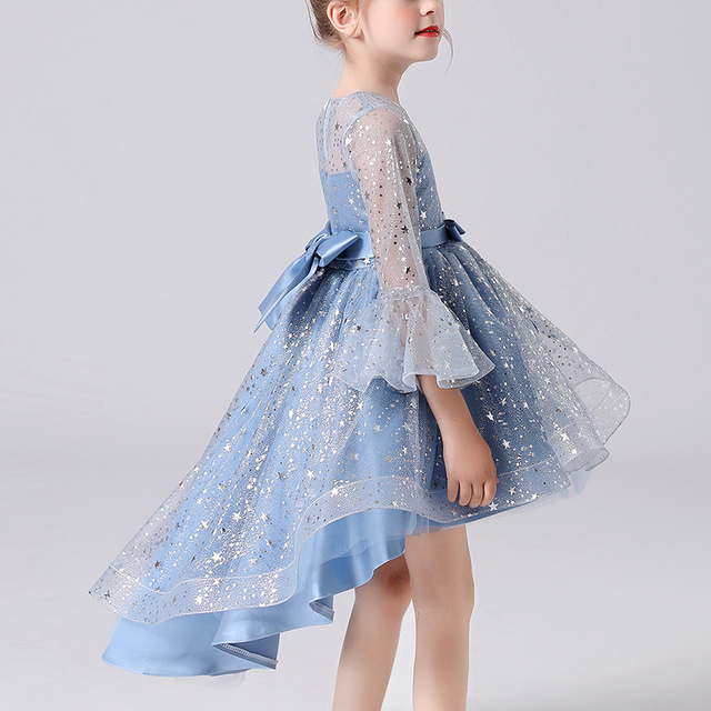  Kids Girls' Dress Sequin Long Sleeve Party Birthday Graduation Sparkle Princess Sweet Polyester Midi 4-13 Years Red Blue