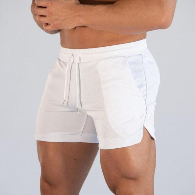  Hombre Alta cintura Pantalones cortos de yoga Correa Bermudas Transpirable Secado rápido Dispersor de humedad Color sólido Negro Gris Caqui Yoga Aptitud física Entrenamiento de gimnasio Verano