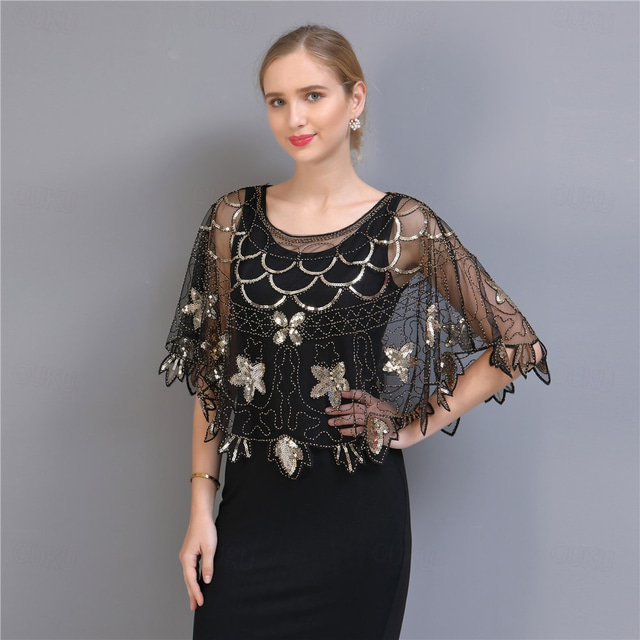  Roaring 20s 1920s The Great Gatsby Party Costume Masquerade Halloween Costumes The Great Gatsby Wedding Guest Sequins Sequin Women's Wedding Party Wedding Guest Adults' Shawl Homecoming Dresses