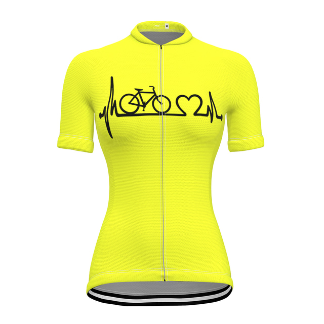  21Grams Racing Cycle Heartbeat Women's Cycling Jersey Summer Spandex Polyester Yellow Bike Tee Tshirt Jersey Top Mountain Bike MTB Road Bike Cycling Breathable Back Pocket Sports Clothing