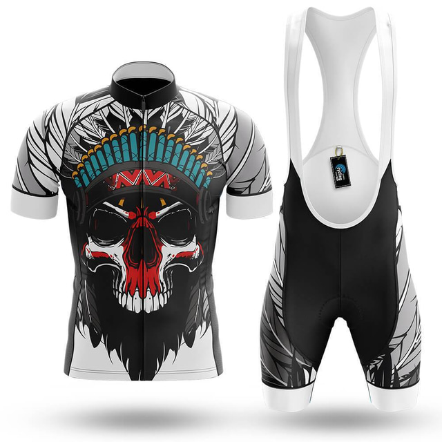  21Grams Men's Cycling Jersey with Bib Shorts Short Sleeve Mountain Bike MTB Road Bike Cycling Graphic Skull Design Clothing Suit Black Spandex 3D Pad Breathable Soft Sports Clothing Apparel Cycling