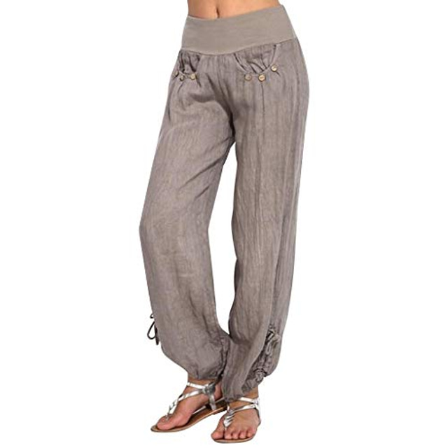  Women's Cotton Linen Pants Bloomers Baggy Pants Vacation Solid Lounge Mid Waist Baggy Multiple Pockets Side Button Vacation Daily Weekend Black White Red Wine Navy Blue Summer Spring Fall Regular Fit