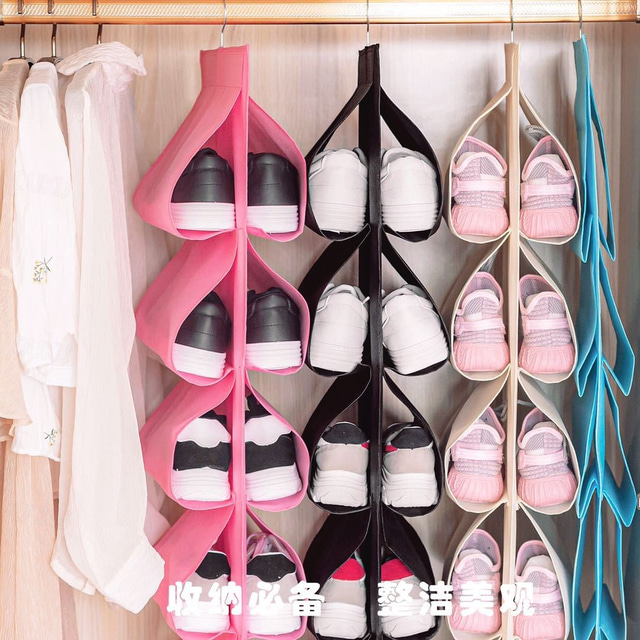  Hängender Schuh-Organizer mit 12 Fächern, mehrlagige, drehbare Aufbewahrungstasche aus Vliesstoff für den Kleiderschrank, staubdichter Schuhhalter für den Kleiderschrank im Schlafzimmer