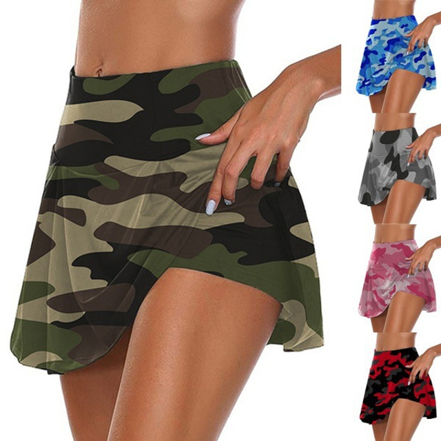  Women's Running Skirt Athletic Skorts Tennis Skort Summer Bottoms Camouflage Solid Colored Butt Lift Quick Dry 2 in 1 Dark Grey Camouflage Red White / Stretchy / Athleisure / High Waist