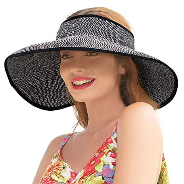  Women's Visor Straw Sun Hat Wide Brim Fishing Hat Hiking Hat Summer Outdoor Packable UV Sun Protection Ultra Light (UL) Breathable Hat Navy White Black for Fishing Climbing Camping / Hiking / Caving