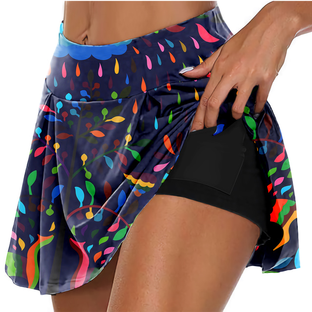  21Grams® Γυναικεία Ψηλή Μέση Αθλητικό Skort Φούστα για τρέξιμο Αθλητικό Κοντά Παντελονάκια Παντελόνια Φούστες 3D εκτύπωση 2 σε 1 Πλαϊνές τσέπες Καλοκαίρι / Ελαστικό / Ένδυση γυμναστικής και άθλησης