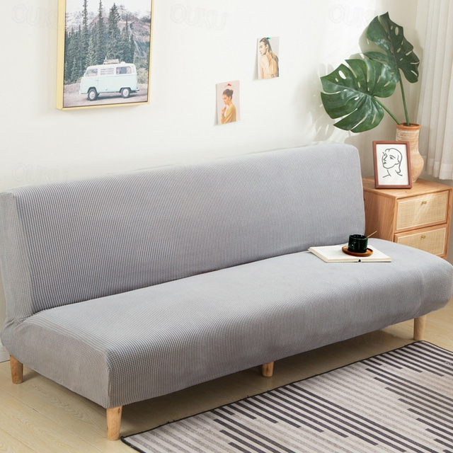  Stretch Futon Sofa Cover Burgundy Slipcover Elastic Couch White Grey Plain Armless Sofa Furniture Protector Solid Soft Durable Washable