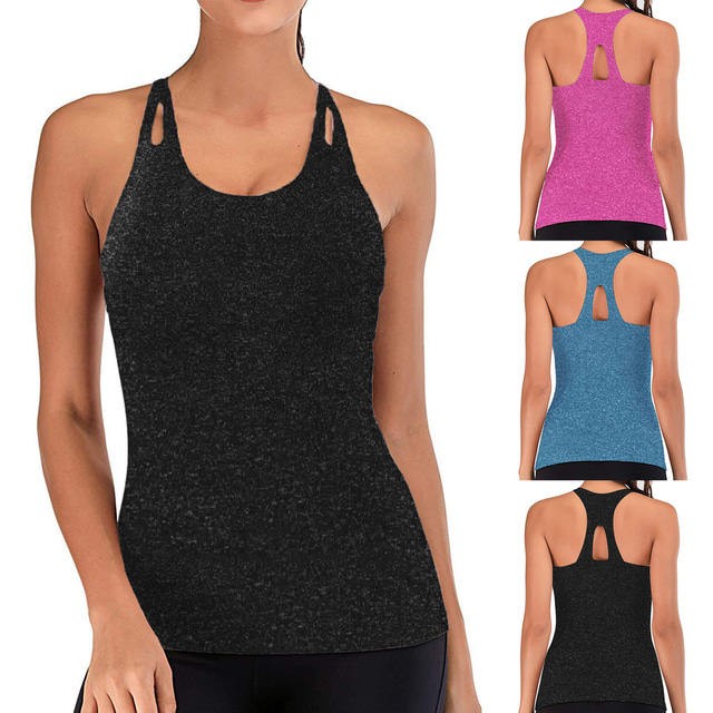  Women's Crew Neck Yoga Top Summer Racerback Cut Out Solid Color Blue Fuchsia Yoga Fitness Gym Workout Tank Top Top Sport Activewear Quick Dry Breathable Comfortable Stretchy