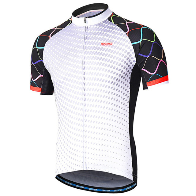  Men's Cycling Jersey Short Sleeve Mountain Bike MTB Road Bike Cycling Graphic Patterned Jersey White Navy Blue Sunscreen Breathability Reflective Strips Sports Clothing Apparel Cycling / Bike
