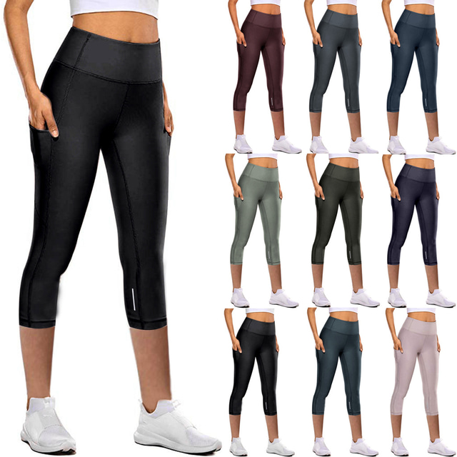 Pentru femei Sports Gym Leggings Pantaloni de yoga Talie Înaltă Negru Verde Gri Iarnă Dresuri Ciclism Jambiere Capri Culoare solidă Controlul abdomenului Lift Fesier Uscare rapidă Buzunare laterale