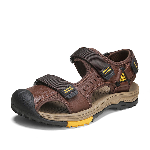  Ανδρικά Παπούτσια Πεζοπορίας Παπούτσια για περπάτημα Σανδάλια Αναπνέει Φοριέται Ελαφρύ Άνετο Για Υπαίθρια Χρήση Δερμάτινο Καλοκαίρι Μαύρο Καφέ / Στρογγυλή Μύτη