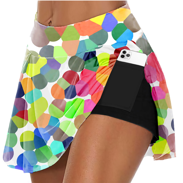  Mujer Alta cintura Pantalones Cortos Running Falda-short Pantalones cortos deportivos Deportivo Bermudas Prendas de abajo Impresión 3D 2 en 1 Bolsillos laterales Verano Aptitud física Entrenamiento
