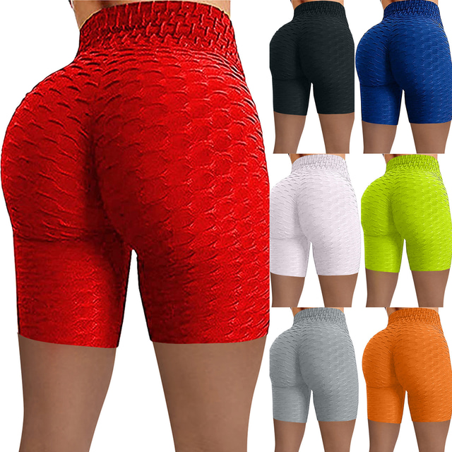  Women's Yoga Shorts Biker Shorts Workout Shorts High Waist Spandex White Black Gray Summer Shorts Bottoms Solid Color Tummy Control Butt Lift Breathable Jacquard Clothing Clothes Yoga Fitness Gym