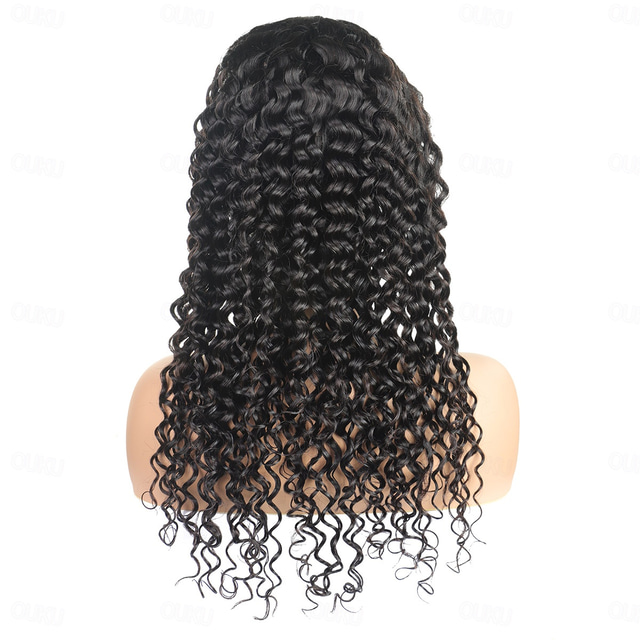  Ishow Peruvian Human Hair Wig Natural Color Lace Frontal Wigs Middle Part T Lace Transparent Lace 13*4*1 Deep Wave Pre Plucked Human Hair 180 Density 10-28 Inch