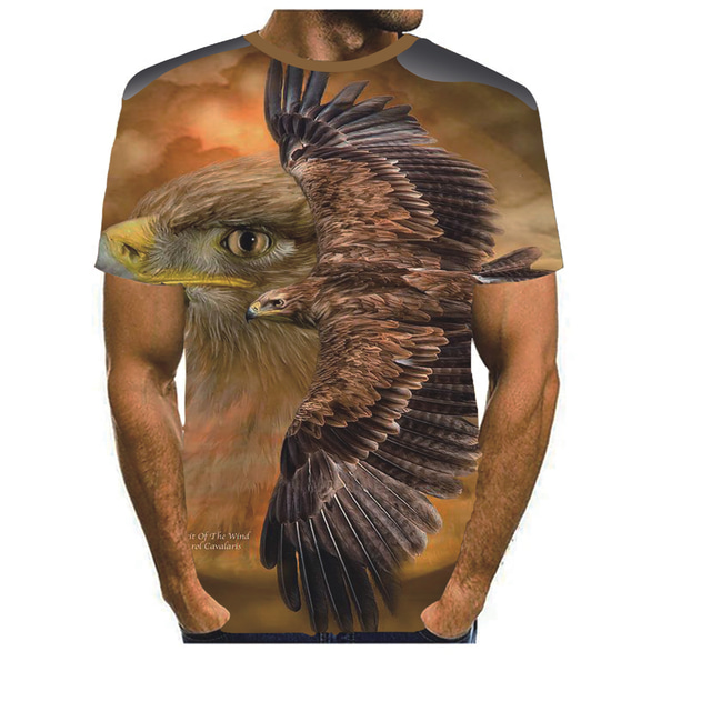  Men's T shirt Tee Eagle Round Neck Yellow Light Brown Blue 3D Print Party Daily Short Sleeve Print Clothing Apparel Exaggerated Designer Basic