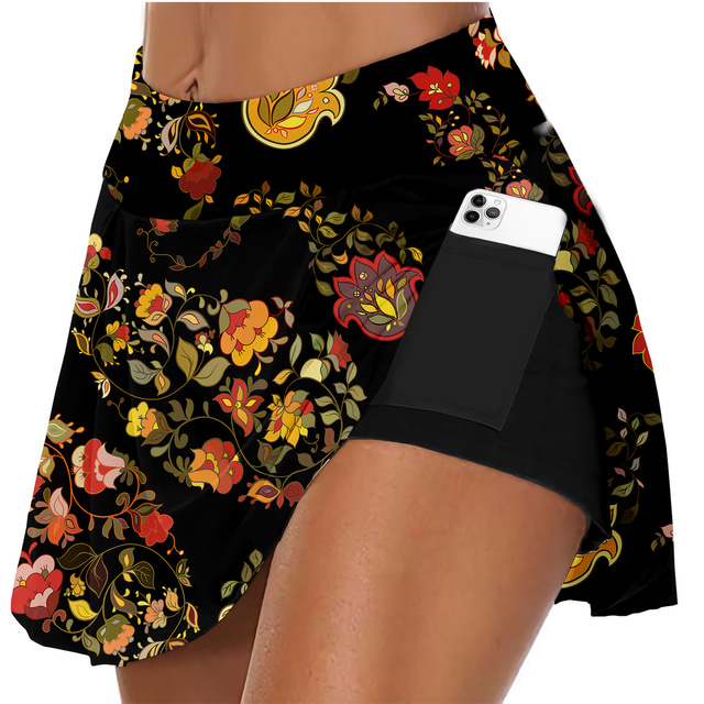  Women's Running Shorts Athletic Skorts Sports Shorts Summer Shorts Bottoms Floral Quick Dry Moisture Wicking 3D Print 2 in 1 Side Pockets Black / Stretchy / Athleisure / High Waist