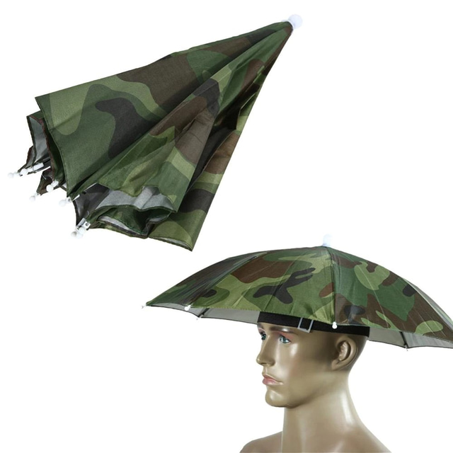  Fishing Umbrella Hat Folding Headwear Adjustable for Fishing, Beach, Camping, Party, Gardening (Camouflage)