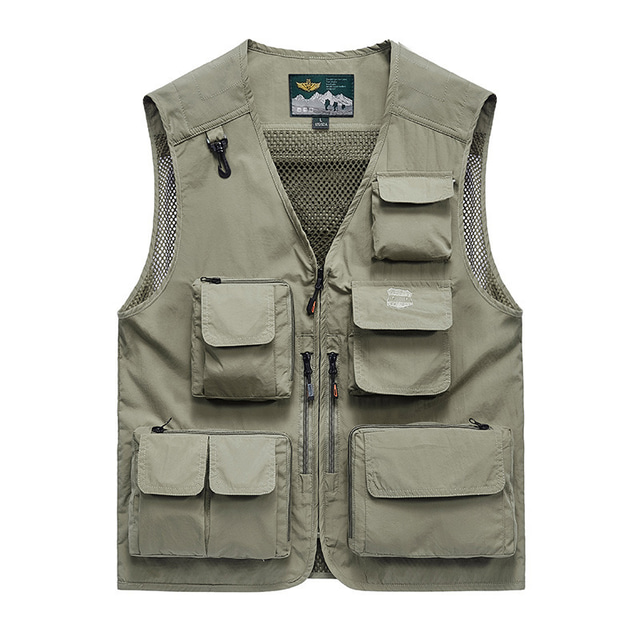  Men's Fishing Vest Hiking Vest Sleeveless Jacket Zip Top Casual Lightweight with Multi Pockets Travel Cargo Safari Photo Vest Outdoor Windproof Quick Dry Wear Resistance Breathable Waistcoat Hunting