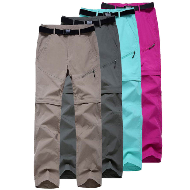  Women's Convertible Pants / Zip Off Pants Hiking Pants Trousers Summer Outdoor Water Resistant Quick Dry Multi Pockets Lightweight Nylon 2 Zipper Pocket Pants / Trousers Bottoms Army Green Fuchsia