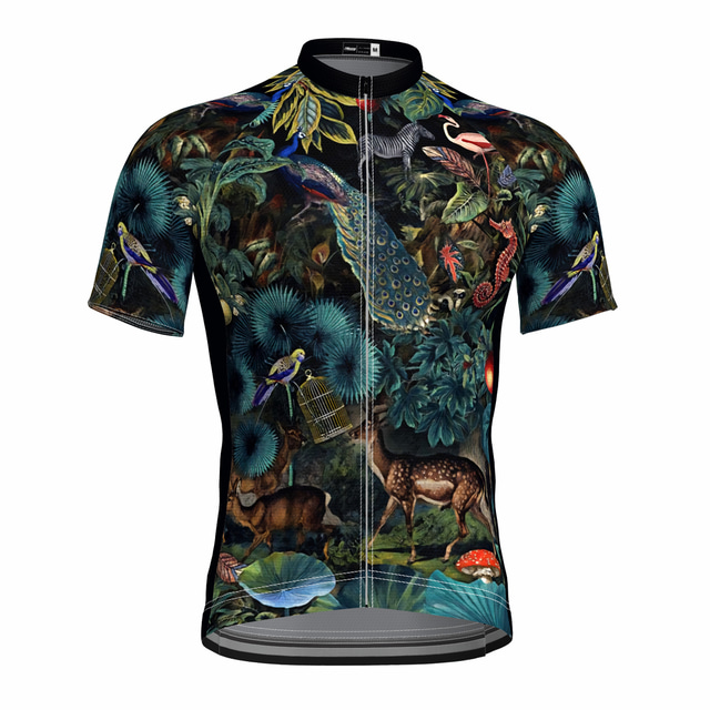  OUKU Men's Cycling Jersey Short Sleeve Mountain Bike MTB Road Bike Cycling Graphic Floral Botanical Shirt Black Breathable Quick Dry Soft Sports Clothing Apparel / Athleisure