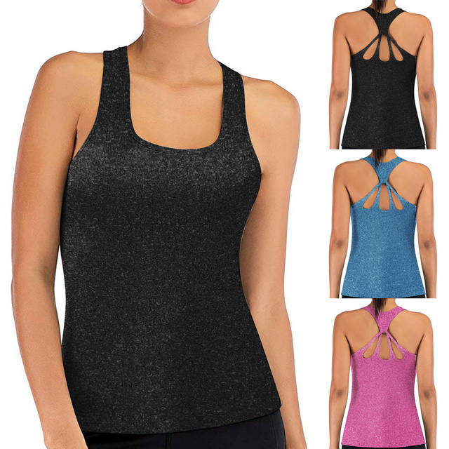  Women's Sleeveless Running Tank Top Tee Tshirt Top Athletic Summer Spandex Quick Dry Moisture Wicking Breathable Gym Workout Running Active Training Jogging Exercise Sportswear Solid Colored Blue