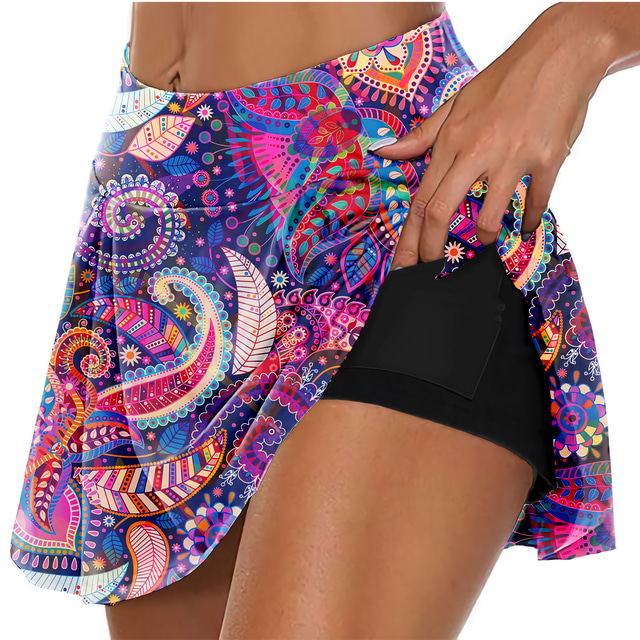  21Grams® Women's High Waist Athletic Skort Paisley Running Skirt Athletic Shorts Bottoms 2 in 1 Side Pockets Summer Fitness Gym Workout Running Breathable Quick Dry Moisture Wicking