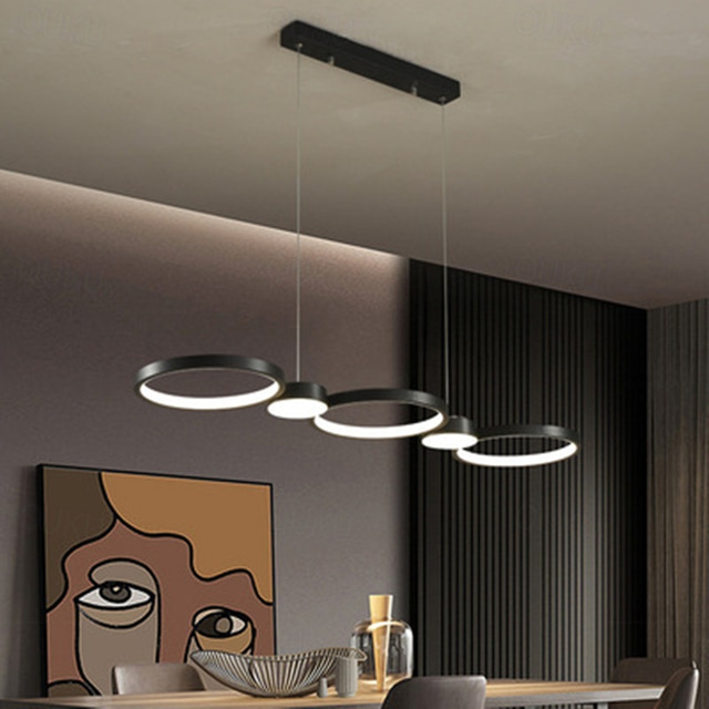  led hanglamp keukeneiland licht cirkel ring ontwerp zwart 95 cm kroonluchter metaal artistieke stijl moderne stijl stijlvolle geschilderde afwerkingen 220-240v