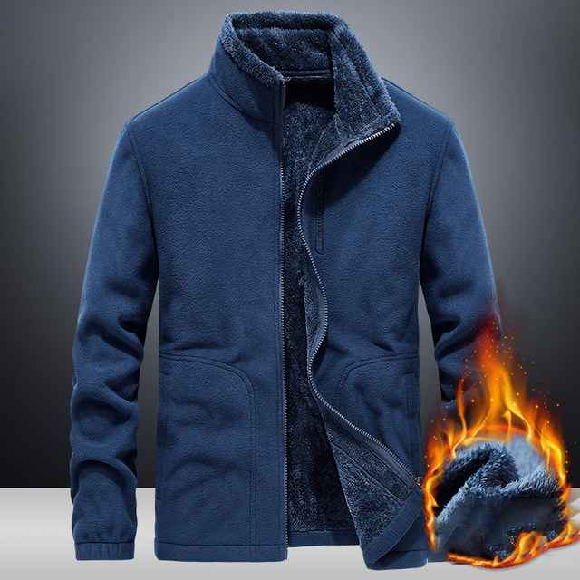  jaqueta de lã para caminhada masculina blusão de lã polar inverno ao ar livre cor sólida térmica quente à prova de vento leve colarinho casaco casaco trincheira top único slider caça pesca escalada azul