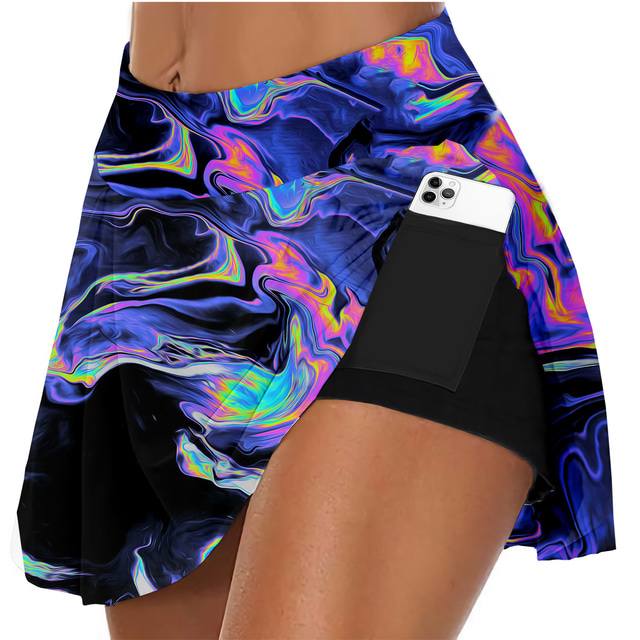  Γυναικεία Ψηλή Μέση Pantaloni Scurți de Alergat Αθλητικό Skort Σπορ σορτς Αθλητικό Κοντά Παντελονάκια Παντελόνια Φούστες 3D εκτύπωση 2 σε 1 Πλαϊνές τσέπες Καλοκαίρι / Ελαστικό / Γρήγορο Στέγνωμα