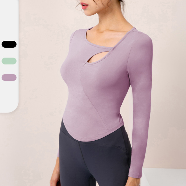  Women's Yoga Top Crop Top Winter Solid Color Violet Black Yoga Fitness Gym Workout Tee Tshirt Long Sleeve Sport Activewear Breathable Quick Dry Moisture Wicking Stretchy Slim