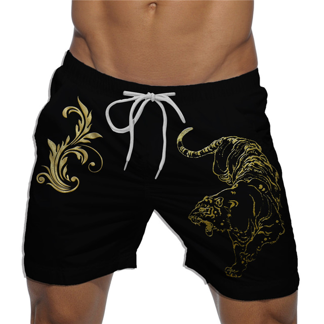  Bărbați Boxeri înot Pantaloni Scurți de Înot Costume de Baie Cordon Design Elastic cu Cordon Plajă Imprimeu Grafic Tigru Animal Vară / Talie medie