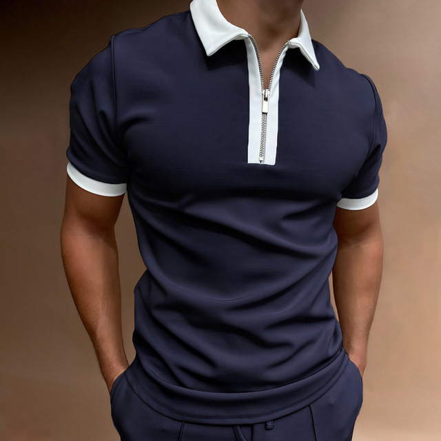  Men's Golf Shirt Polo Shirt Quick Dry Moisture Wicking Lightweight Short Sleeve T Shirt Top Regular Fit 1/4 Zip Solid Color Summer Tennis Golf Running