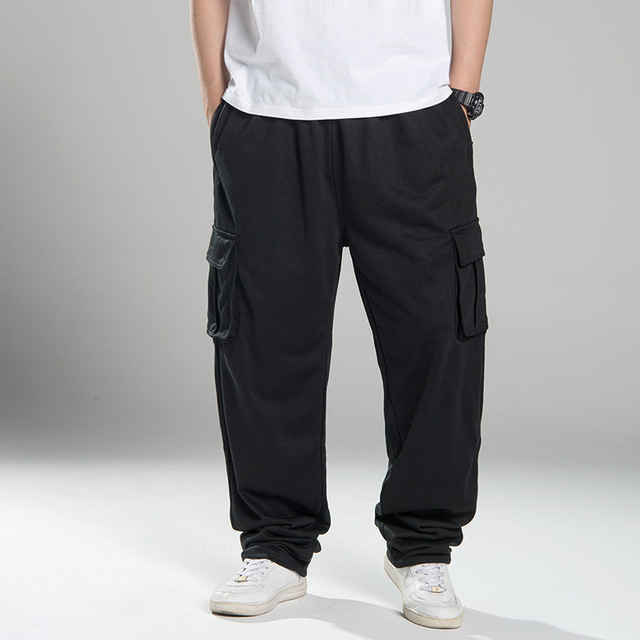  Herr Fleecebyxor Joggingbyxor Joggare Långbyxor Cargo träningsbyxor Snörning Elastisk midja Flera fickor Slät Utomhus Sport Fullängd Utomhus Ledigt Dagligen Hiphop Träning Lös passning Svart Vit