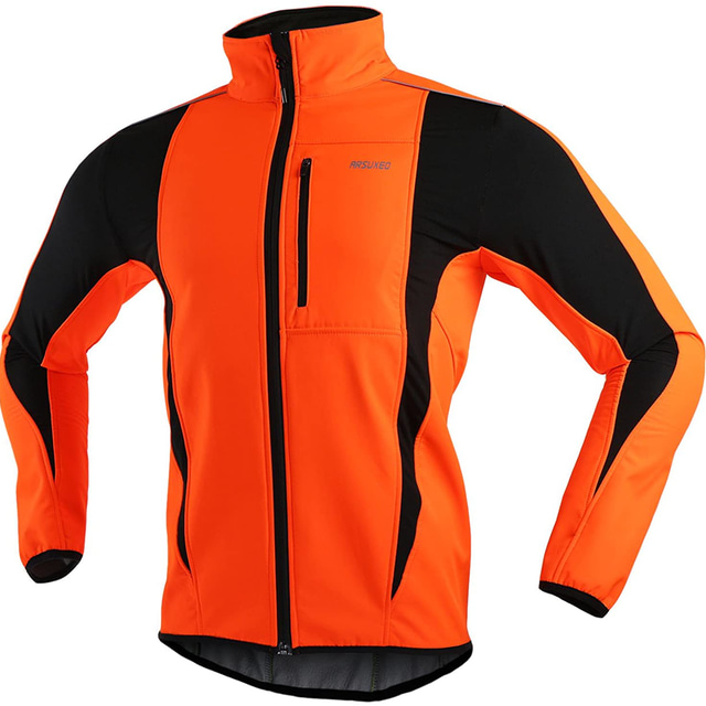  ARSUXEO Men's Cycling Jacket Bike Jacket Winter Softshell Fleece Jacket Top Windproof Waterproof 15-k Warm UP Thermal Breathable Stripe Polyester, Spandex, Fleece Winter Orange Red Light
