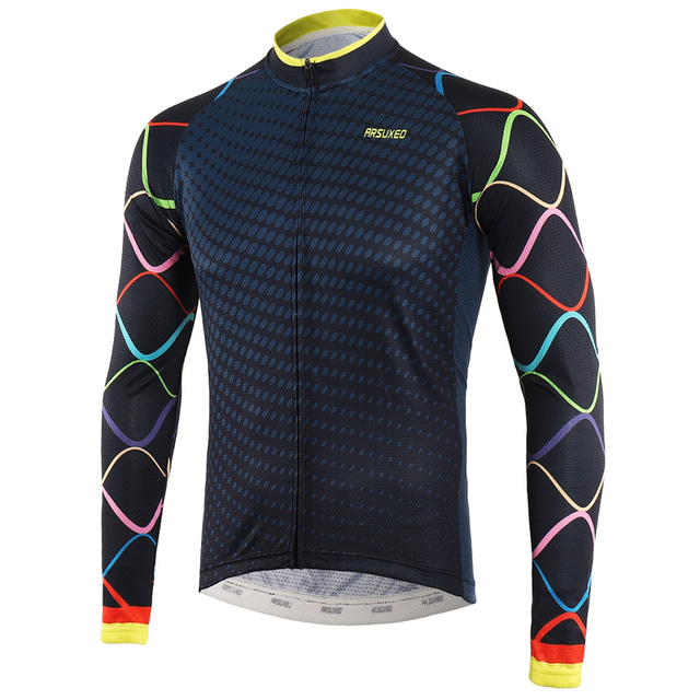  Hombre Maillot de Ciclismo Manga Larga Bicicleta Camiseta con 3 bolsillos traseros MTB Bicicleta Montaña Ciclismo Carretera triatlón Filtro Solar Secado rápido Transpirable Ligero Blanco Azul Real
