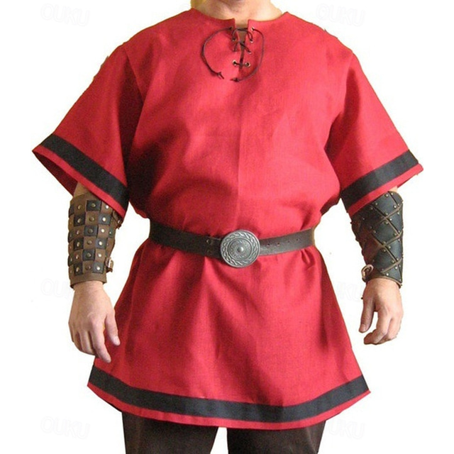  Punk & Gothic Medieval Renaissance Blouse / Shirt Tunic Ren Faire Warrior Viking Plus Size Solid Color Men's Viking Party Adults' Blouse