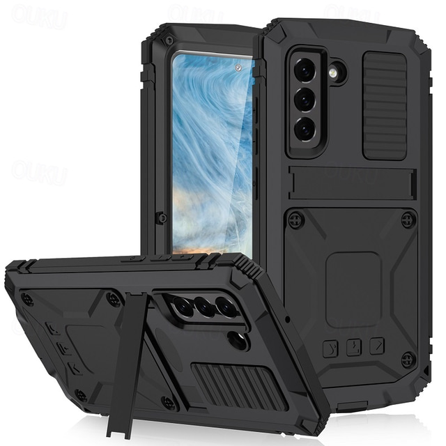  telefon fodral Till Samsung Galaxy S22 Ultra Plus FE S21 Note 20 Ultra A32 Fodral Helkroppsskydd Dammtät Militärt skydd Rustning Metall Silikon