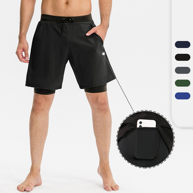  Men's High Waist Running Shorts 2 in 1 Running Shorts with Built In Shorts Athleisure Shorts Bottoms 2 in 1 Side Pockets Drawstring Fitness Gym Workout Running Jogging Training Breathable Quick Dry