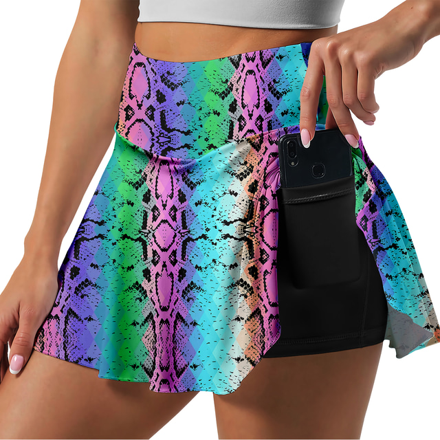  21Grams® Women's High Waist Athletic Skort Running Skirt 2 in 1 Running Shorts with Built In Shorts Athletic Bottoms 3D Print 2 in 1 Side Pockets Summer Fitness Gym Workout Running Training Exercise
