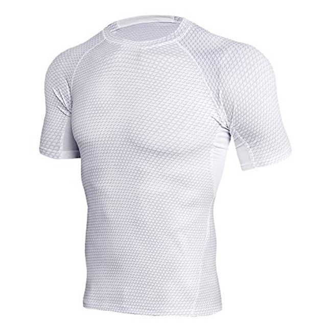  חולצת דחיסה לגברים ייבוש מהיר ריצת כושר ספורט עם שרוולים קצרים צוואר צוות, לבן, גדול xxx