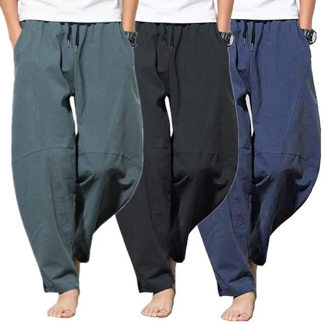  pantaloni da yoga casual in cotone di lino da uomo pantaloni da yoga casual leggeri in vita elastica pantaloni harem da spiaggia a tutta lunghezza pantaloni da palestra per il fitness pantaloni