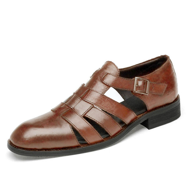 Men's Brown Faux Leather Fisherman Sandals with Buckle Strap and Rugged Sole for Comfortable Outdoor Wear