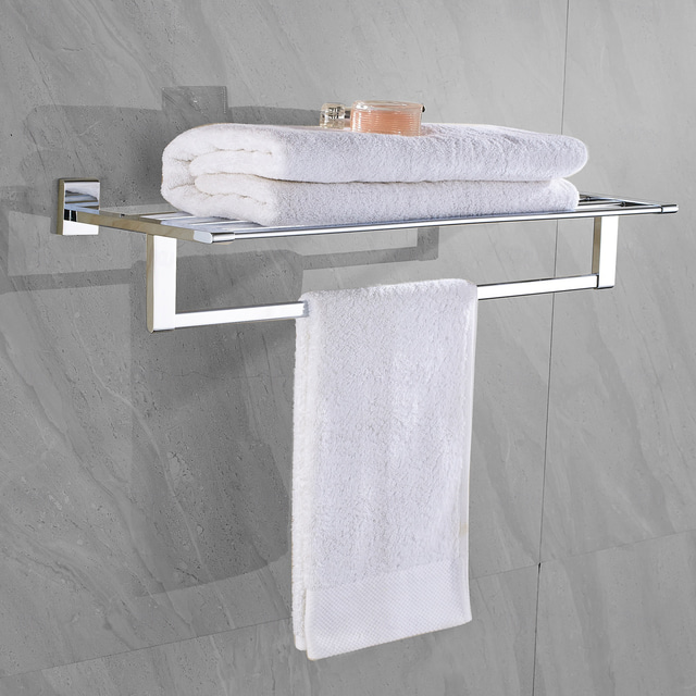  Multifunction Towel Rail Rack Holder Foldable Modern Solid Brass Bathroom Shelf with Hooks Wall Mounted Silvery