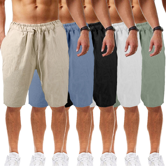  Men's Linen Shorts Moisture Wicking Yoga Fitness Gym Workout Shorts Green White Black Cotton Sports Activewear / Athleisure