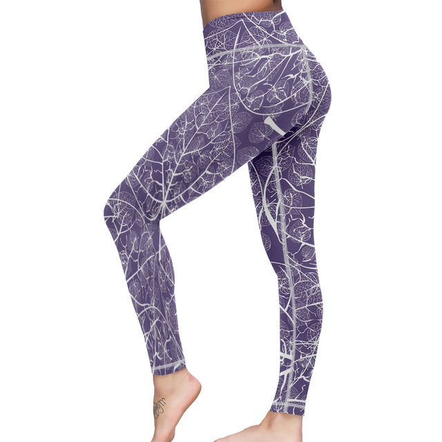  Women's Leggings Sports Gym Leggings Yoga Pants Spandex Purple Winter Tights Leggings Floral Tummy Control Butt Lift Clothing Clothes Yoga Fitness Gym Workout Running / High Elasticity / Athletic