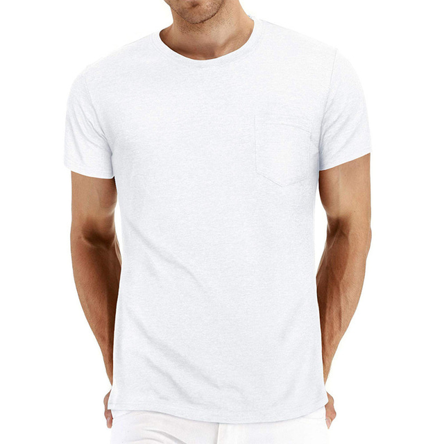  camiseta masculina de cor sólida patchwork de bolso de manga curta casual tops simples moda casual