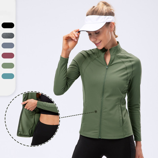  YUERLIAN Women's Stand Collar Yoga Top Winter Zipper Pocket Black Army Green Nylon Zumba Yoga Fitness Jacket Top Long Sleeve Sport Activewear Windproof Breathable Quick Dry Stretchy Slim